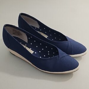 Casual Navy Canvas Espadrilles with Roped Low Wedge Heel Shoes